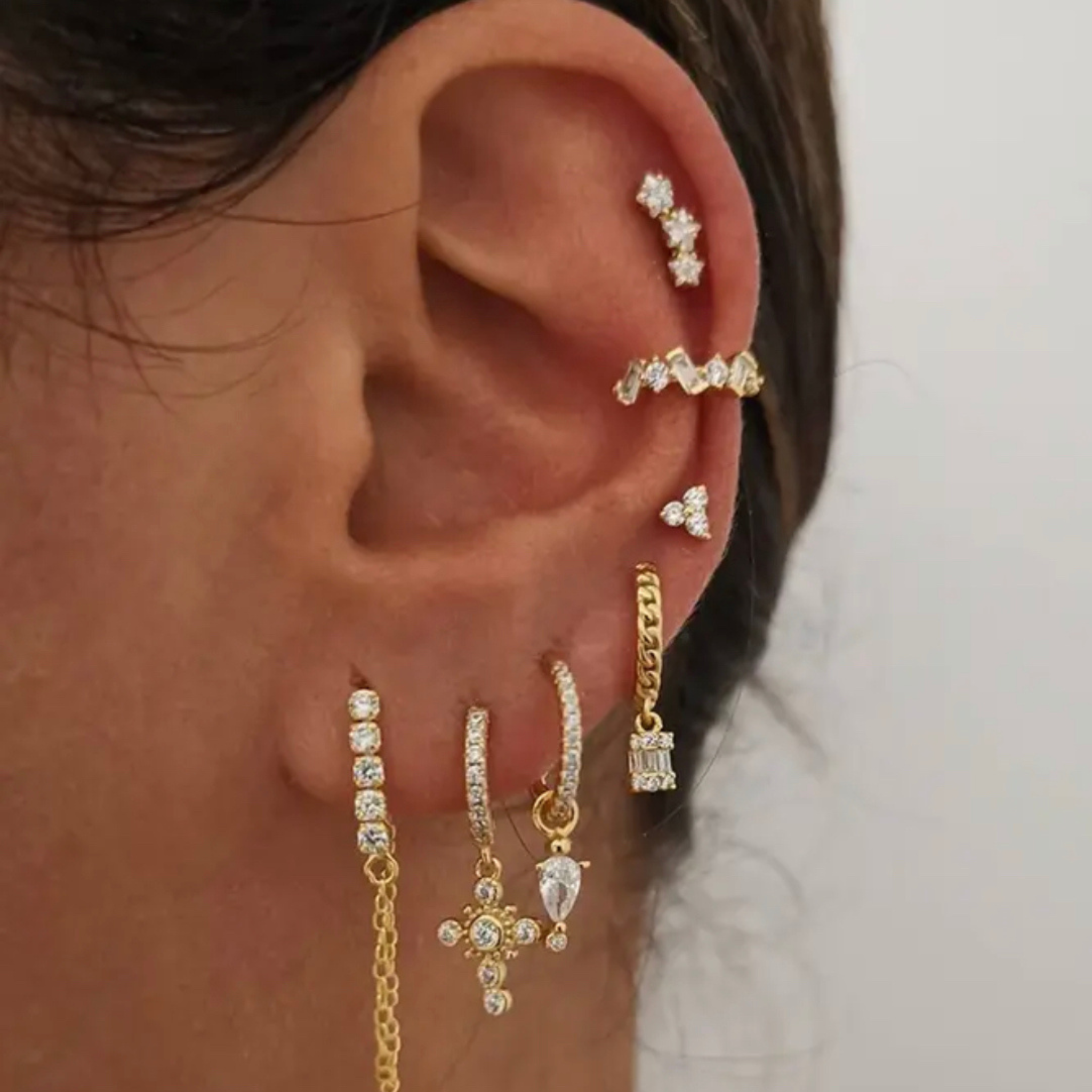 Gold plated earring stack. 