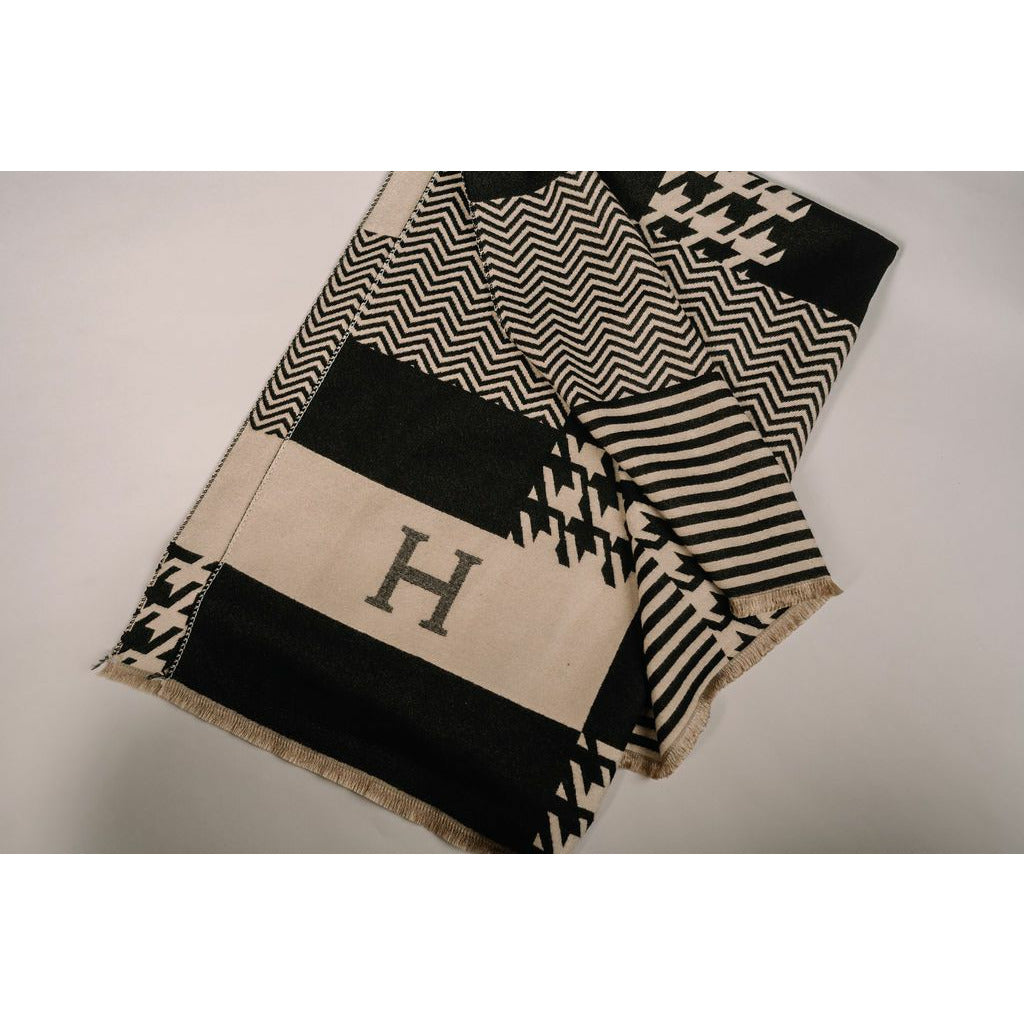 Designer Inspired H scarf black and gold