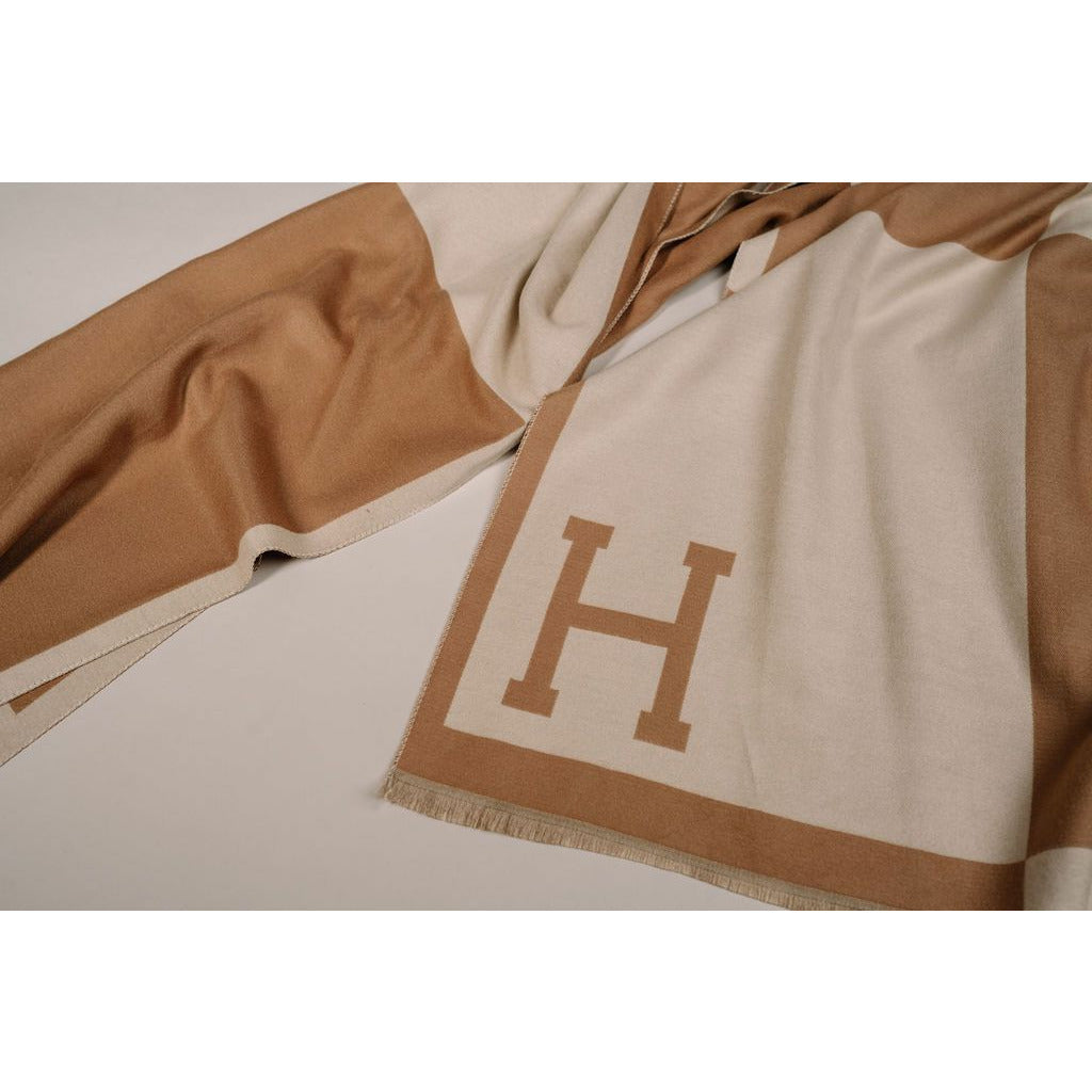 Designer Inspired H scarf Cream and Tan