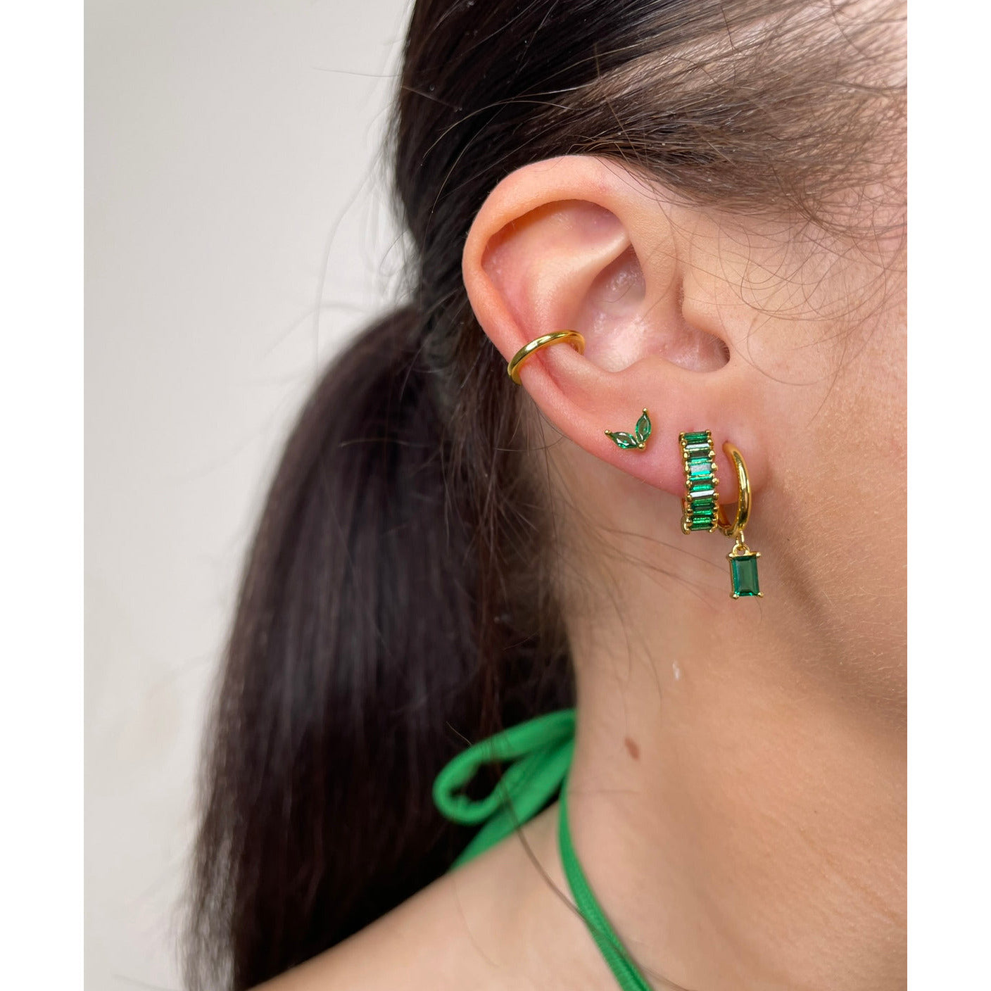 Green drop Huggie Earrings