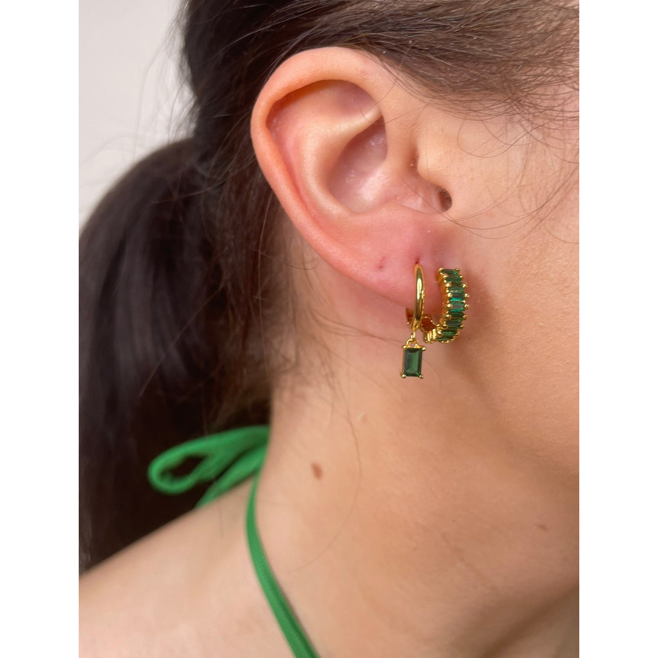 Denver Green Huggie Hoops