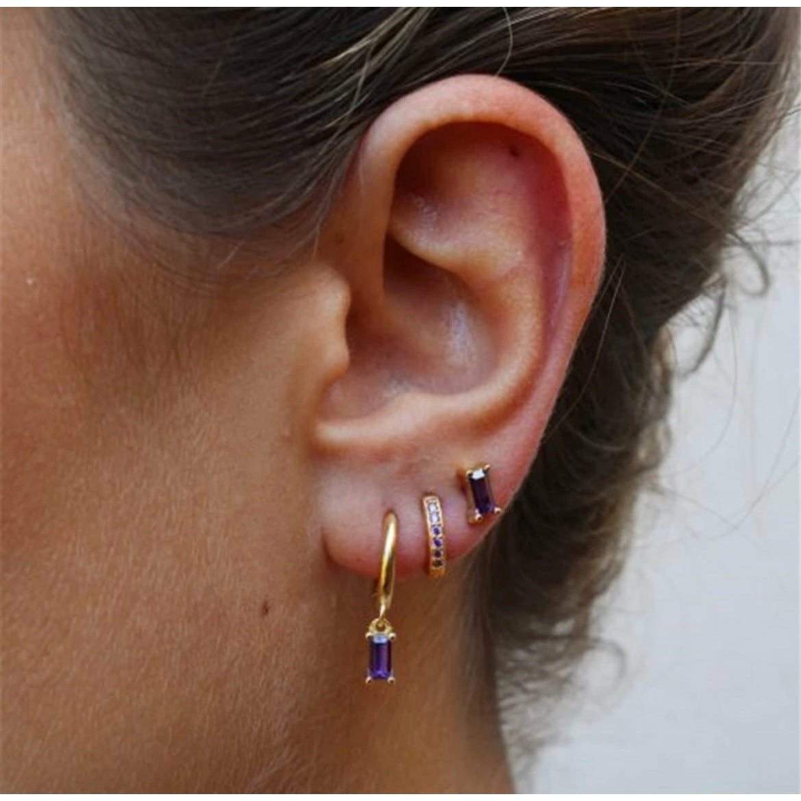 Gold Plated Amethyst Ear Stack